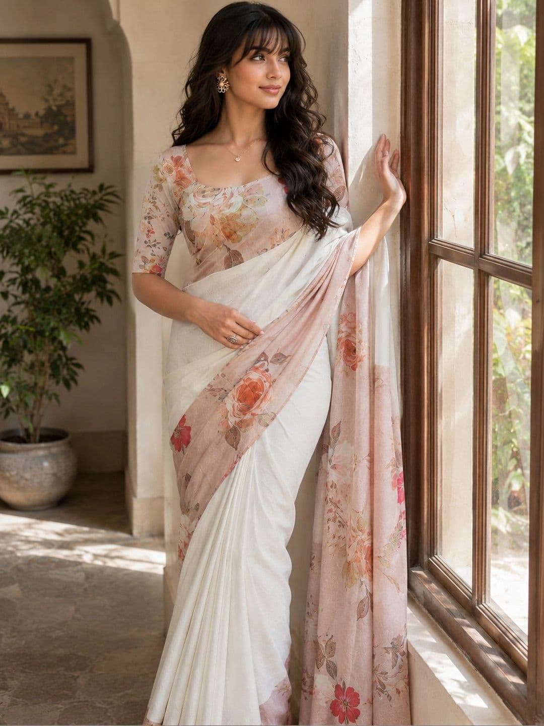 Durga Textile Floral Silk Blend Saree thumbnail 5