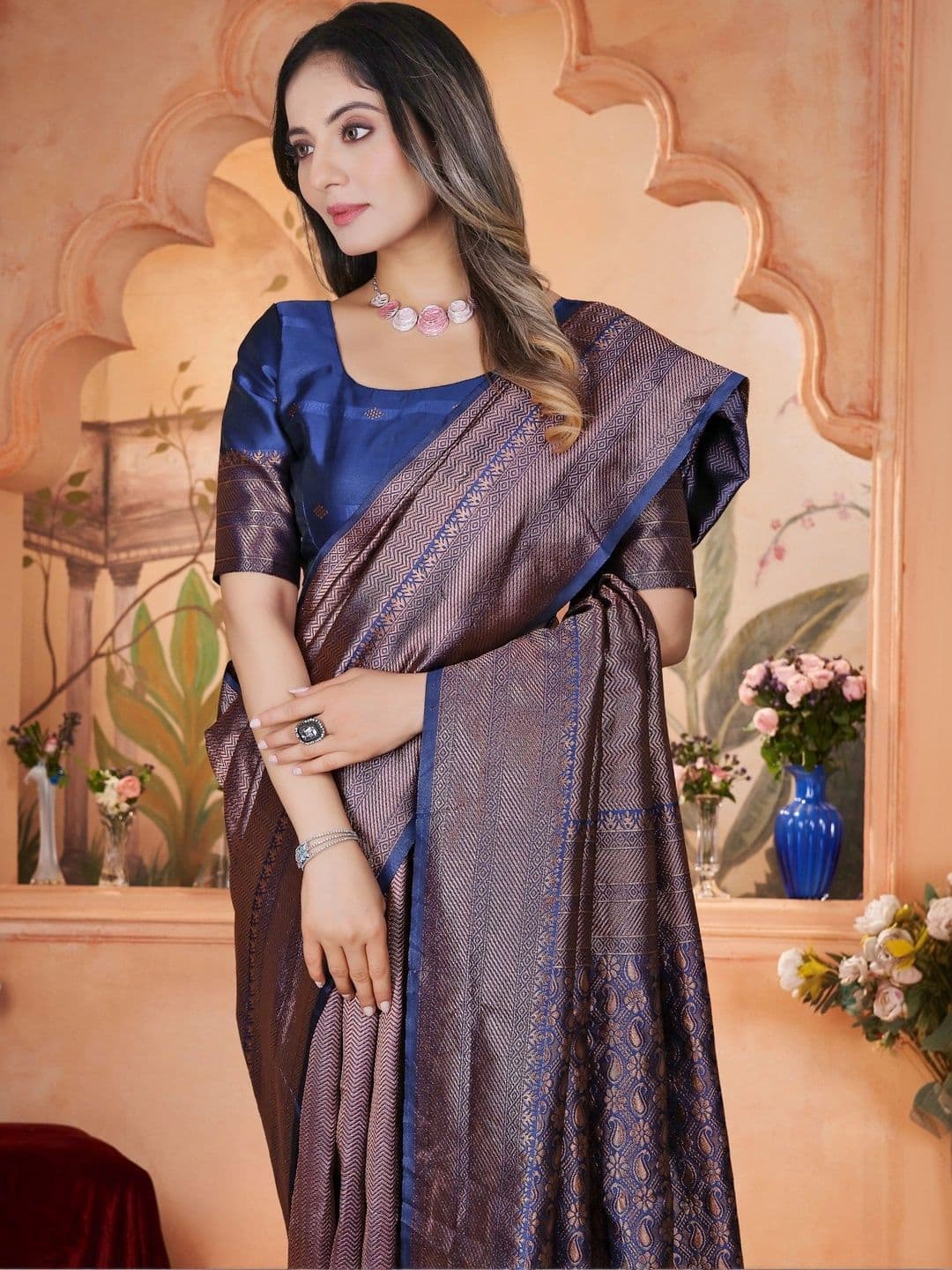 revika Woven Design Zari Art Silk Designer Kanjeevaram Saree thumbnail 4