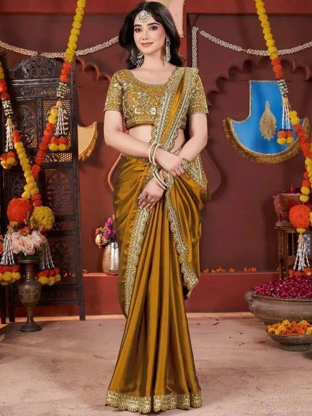 KALINI Embroidered Silk Blend Heavy Work Saree thumbnail 2