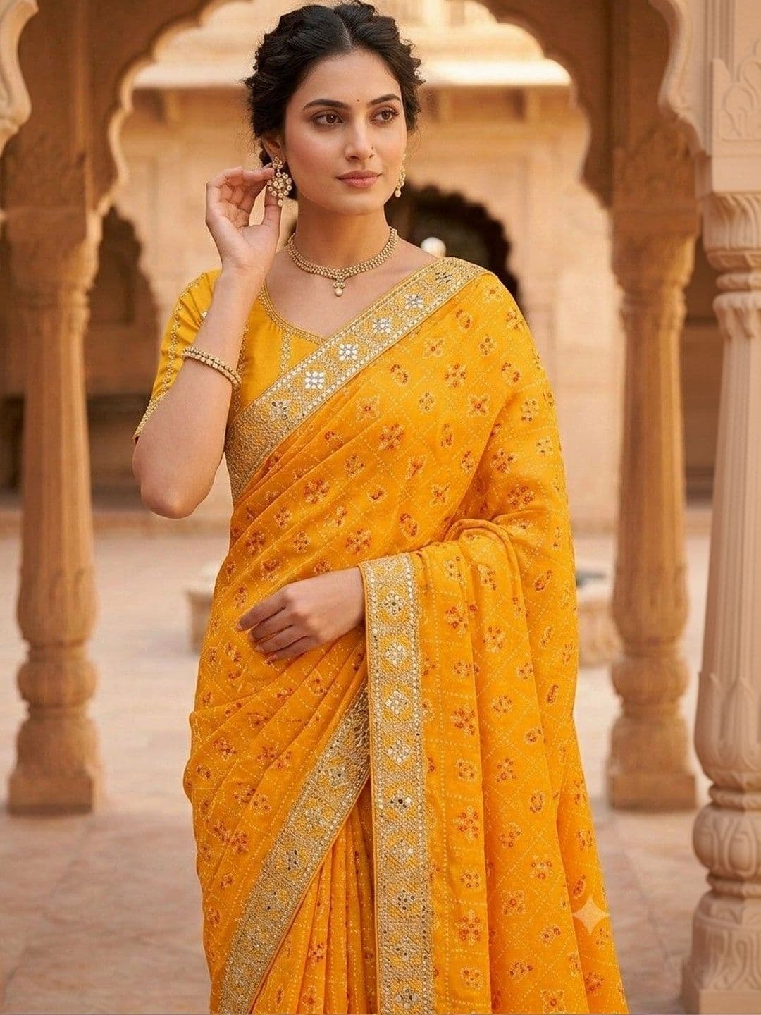 SmileyFashion Bandhani Embroidered Art Silk Designer Bandhani Saree thumbnail 4