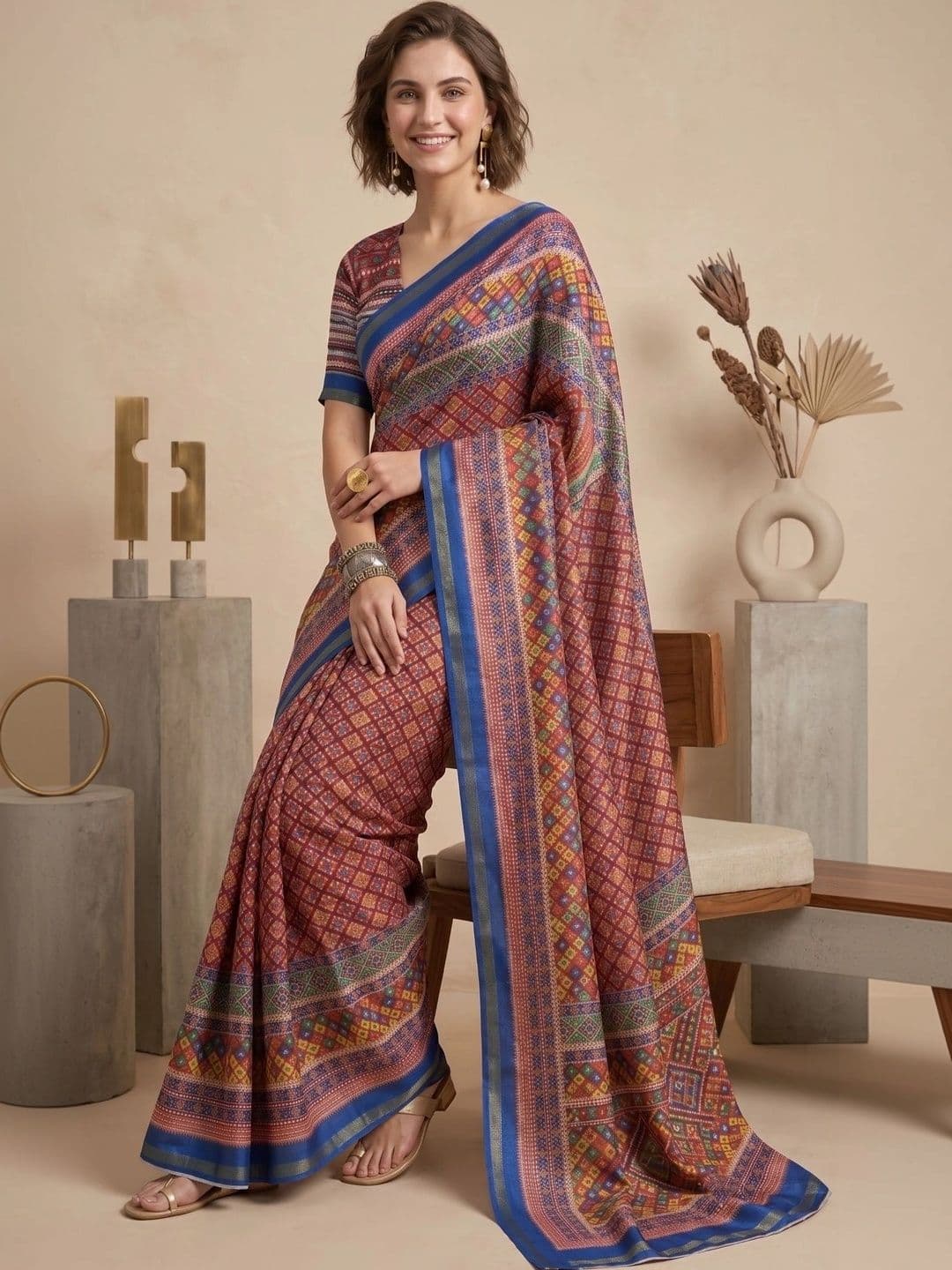BORAD FASHION Bandhani Designer Chanderi Saree - view 1