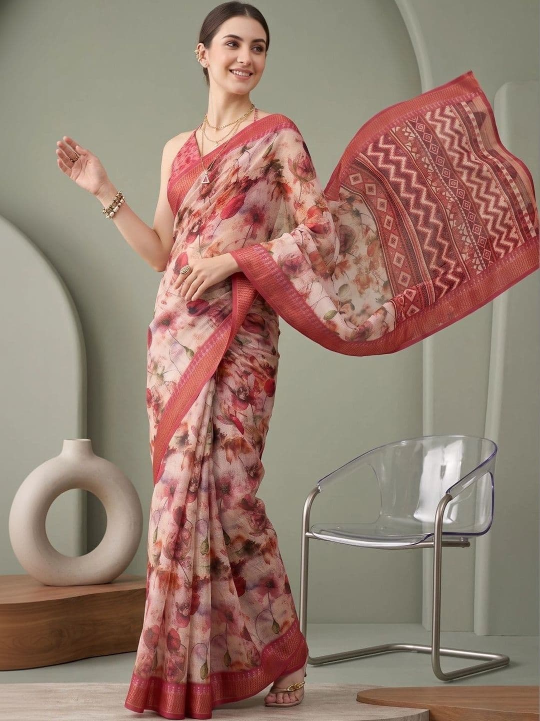 BORAD FASHION Designer Chanderi Saree - view 1