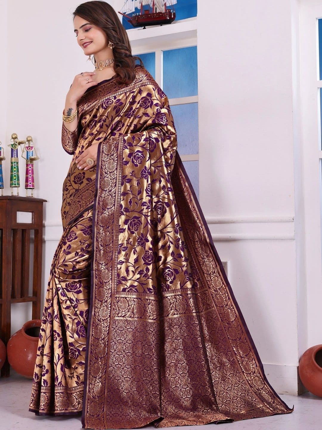 revika Woven Design Zari Art Silk Designer Kanjeevaram Saree thumbnail 5