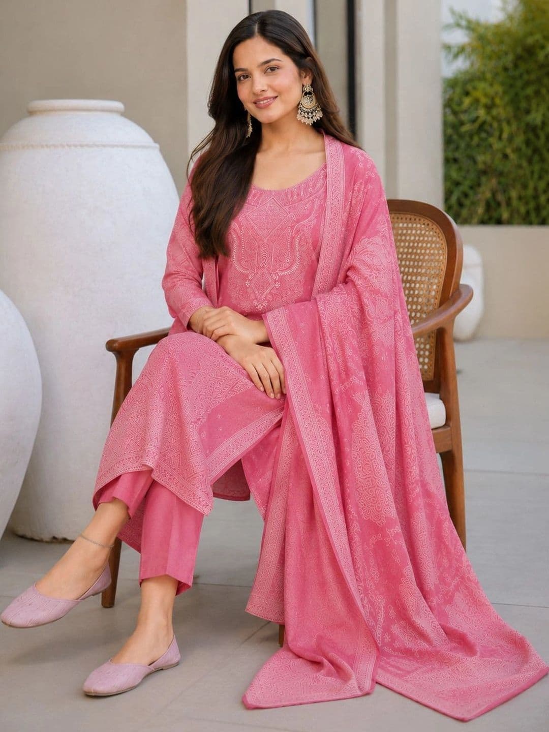 evadesignerstudio Women Ethnic Motifs Printed Regular Pure Cotton Kurta with Trousers & With Dupatta thumbnail 5