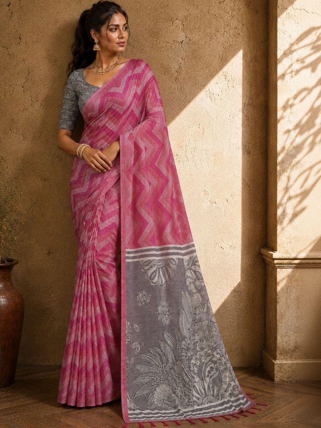 Durga Textile Women's Leheriya Silk Blend Leheriya Saree thumbnail 4