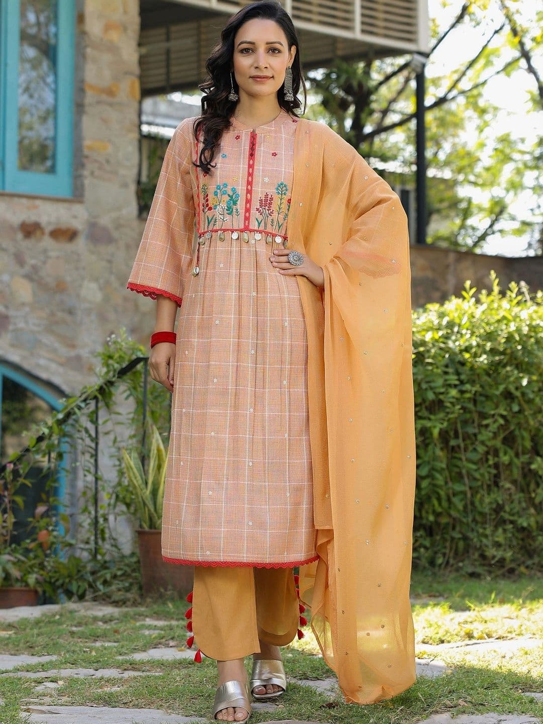 Stylet Women Work Pure Cotton Kurta with Trousers & With Dupatta - view 1