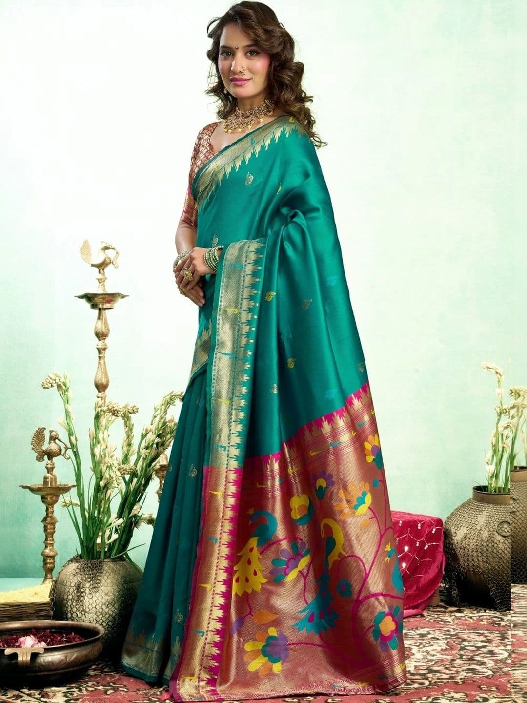 BORAD FASHION Woven Design Zari Silk Blend Designer Paithani Saree thumbnail 5