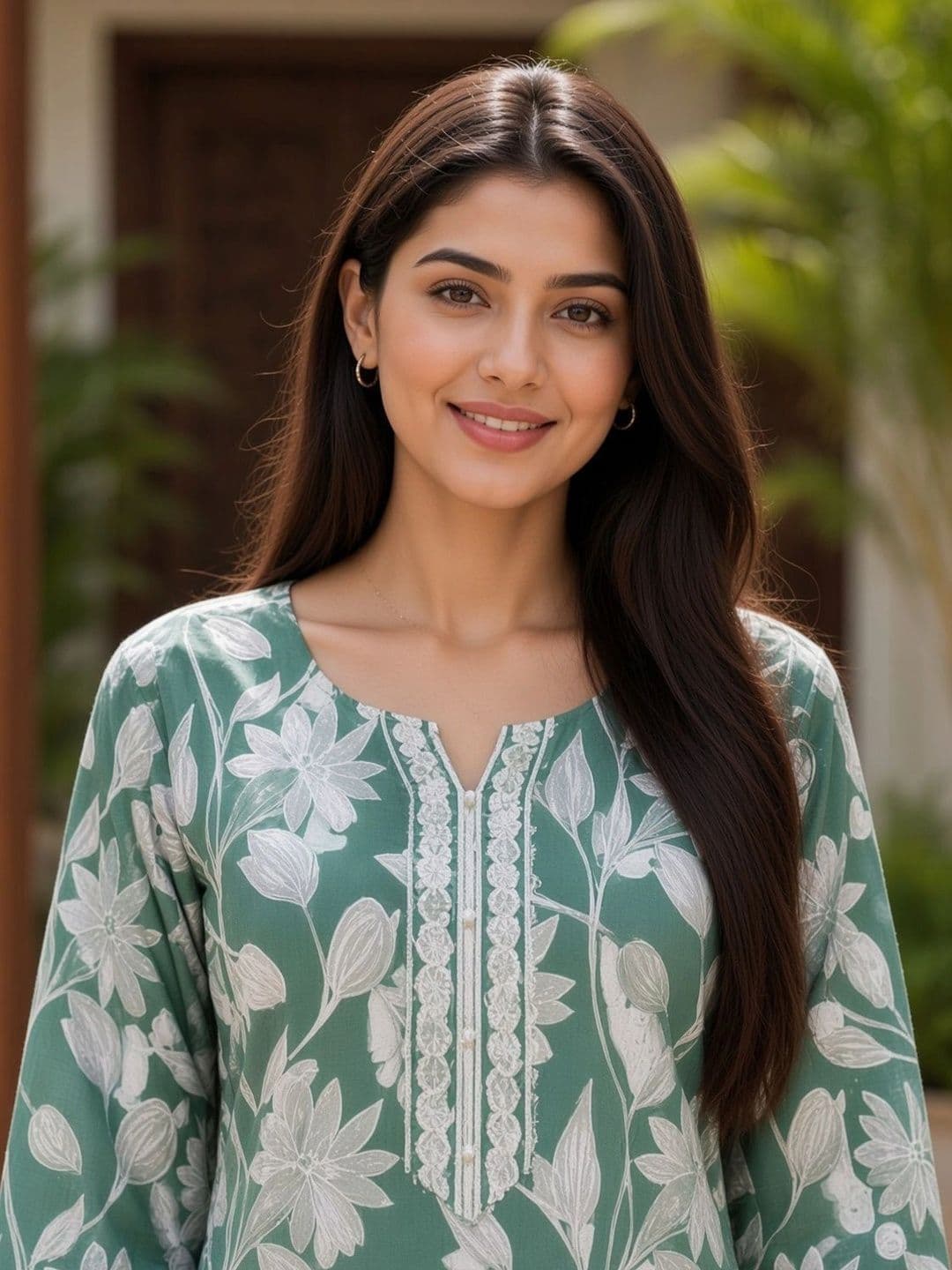 Merira Floral Printed V-Neck Pure Cotton Blend Kurti thumbnail 5