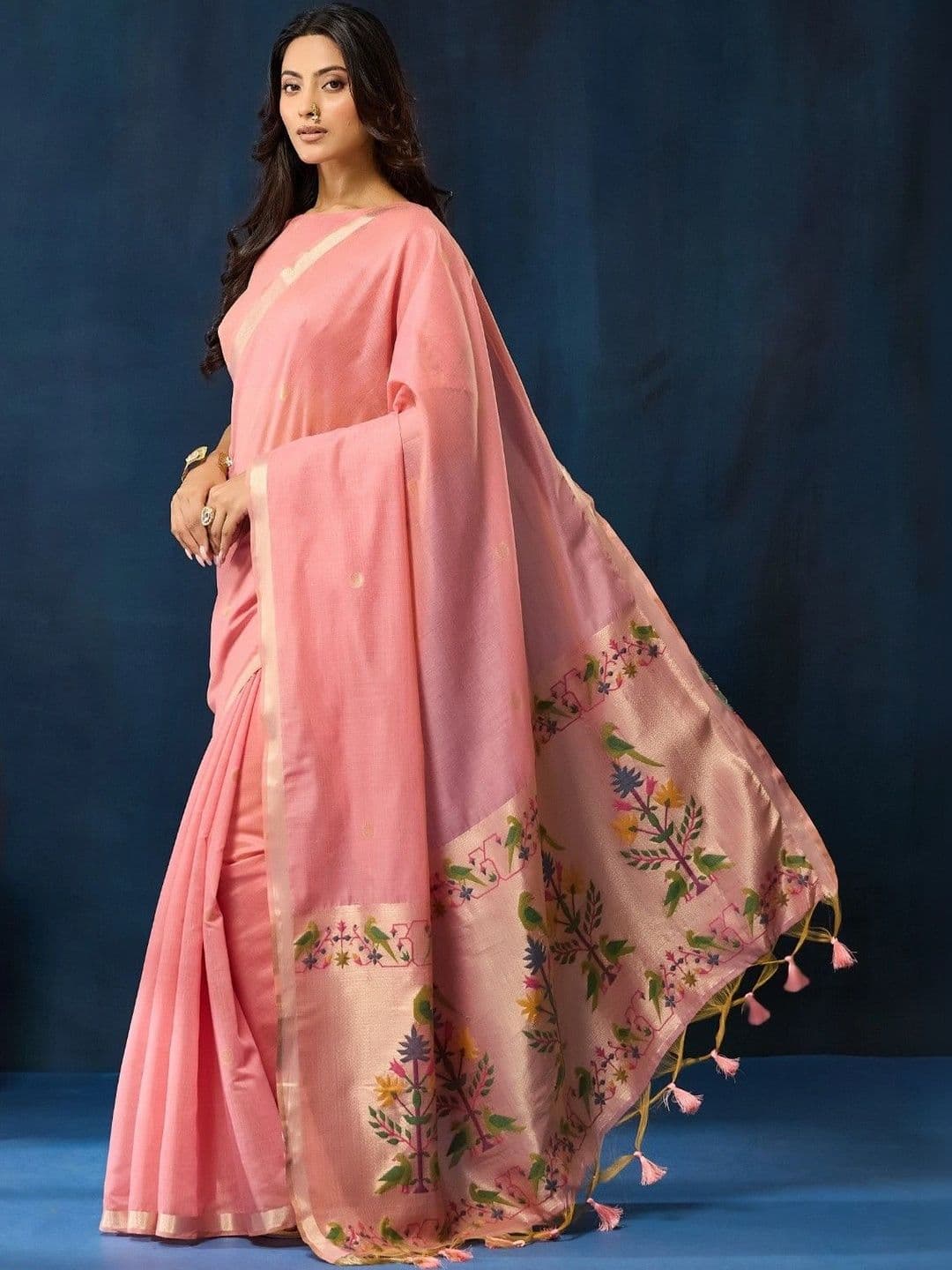 kasee Floral Sequinned Pure Cotton Designer Saree thumbnail 2