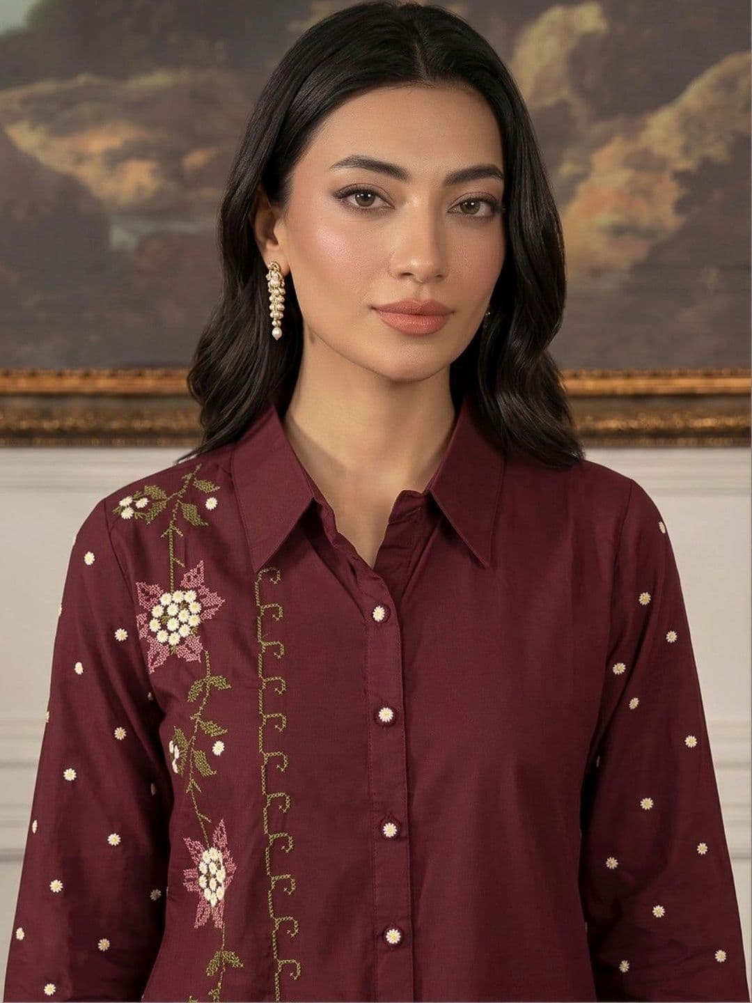 Meena Bazaar Women Floral Embroidered Regular Thread Work Kurta with Palazzos thumbnail 5