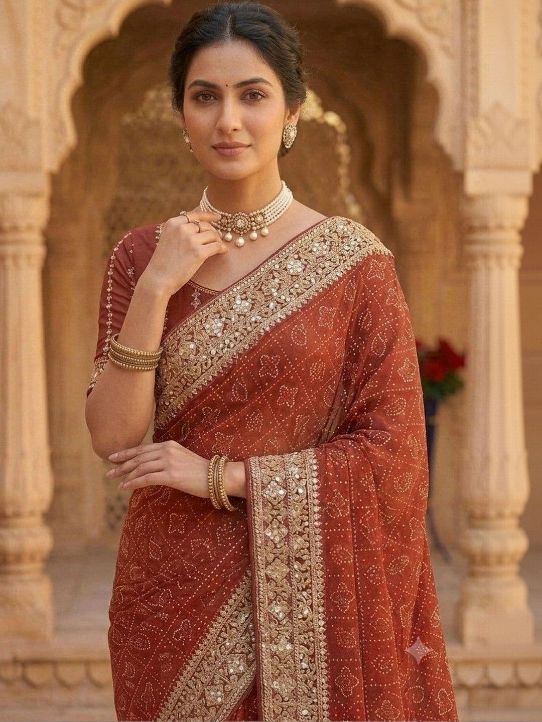 SmileyFashion Bandhani Embroidered Art Silk Designer Bandhani Saree thumbnail 4