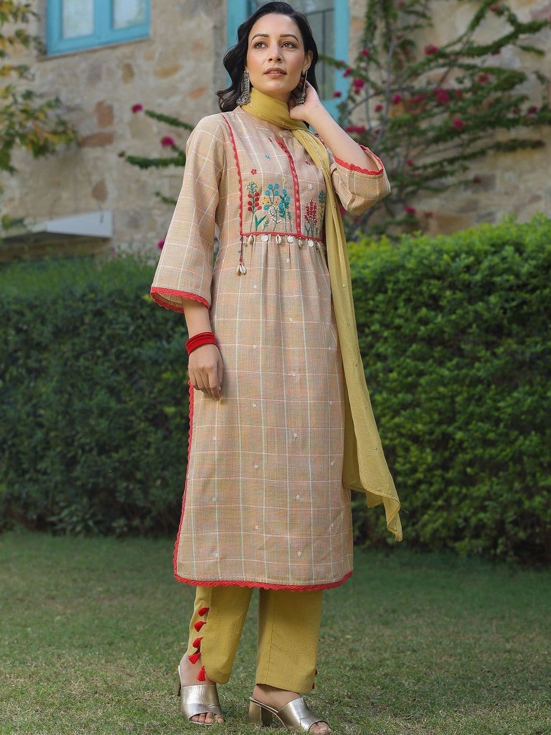 Stylet Women Work Pure Cotton Kurta with Trousers & With Dupatta - view 1