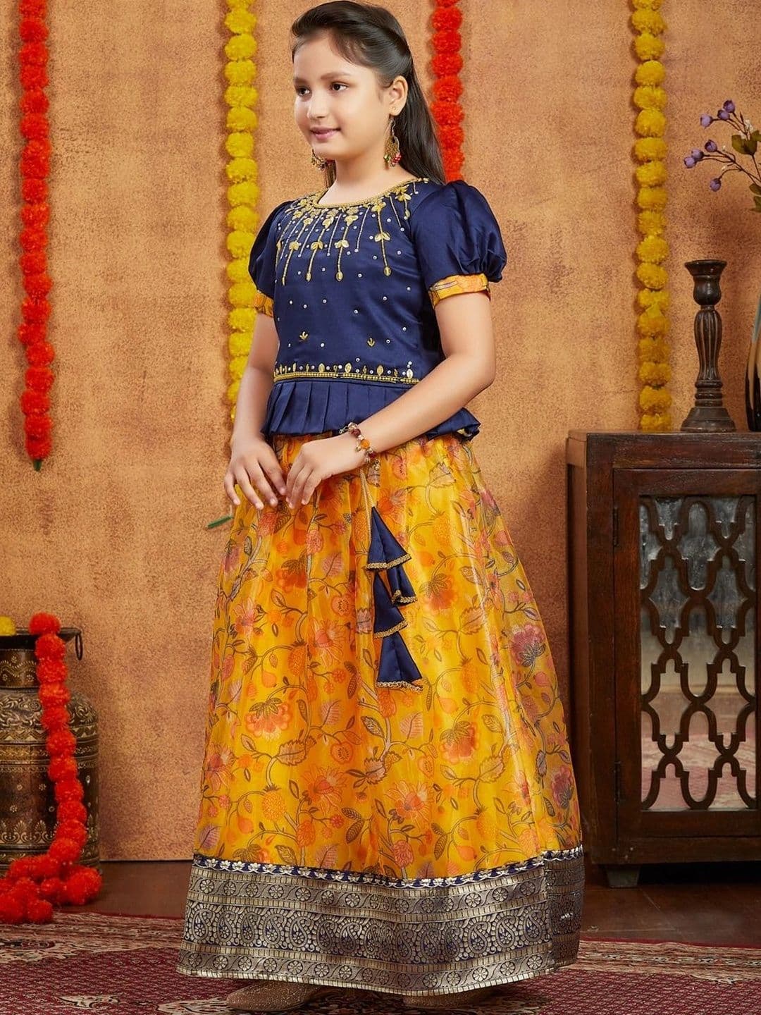 BAESD Girls Embroidered Thread Work Ready to Wear Lehenga & thumbnail 3