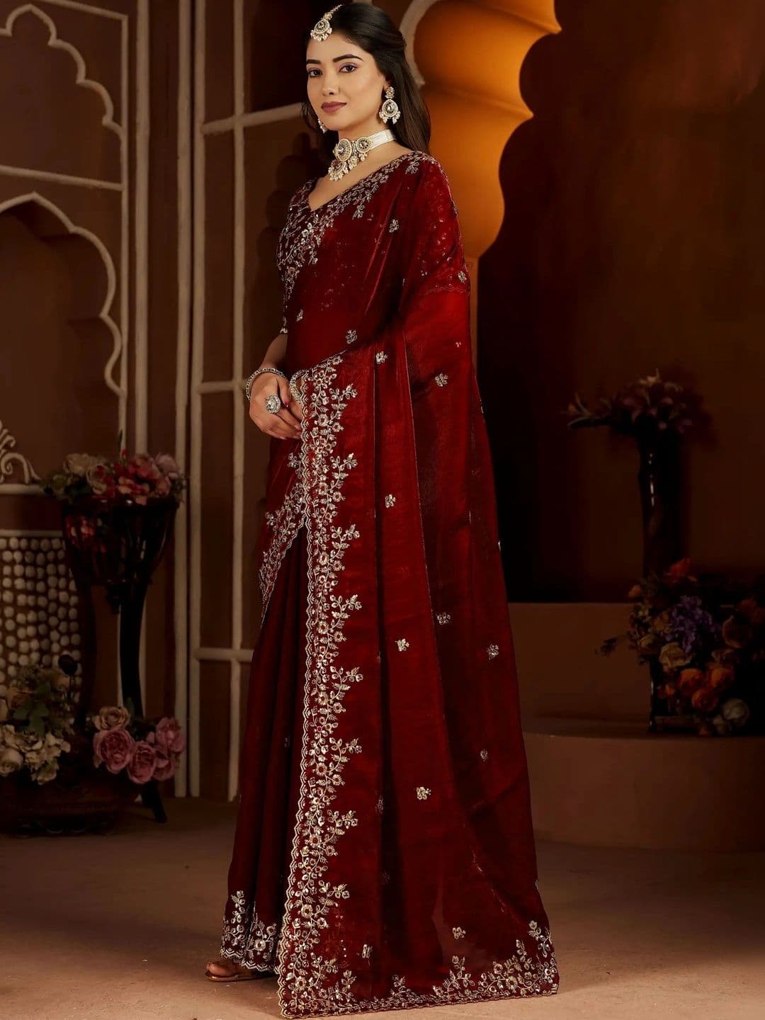 KALINI Embroidered Silk Blend Heavy Work Saree thumbnail 4