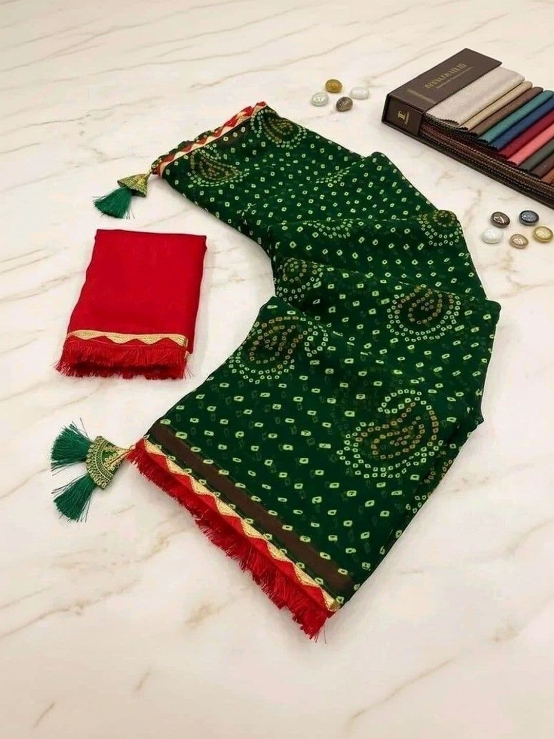 RENBRIZA Bandhani Poly Georgette Bandhani Saree thumbnail 3