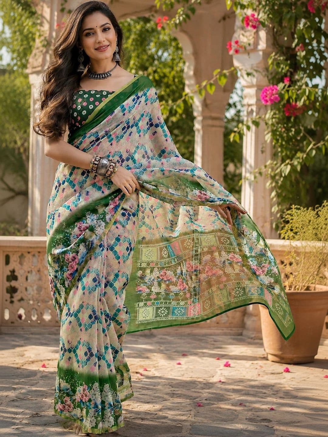 BORAD FASHION Floral Designer Chanderi Saree - view 1