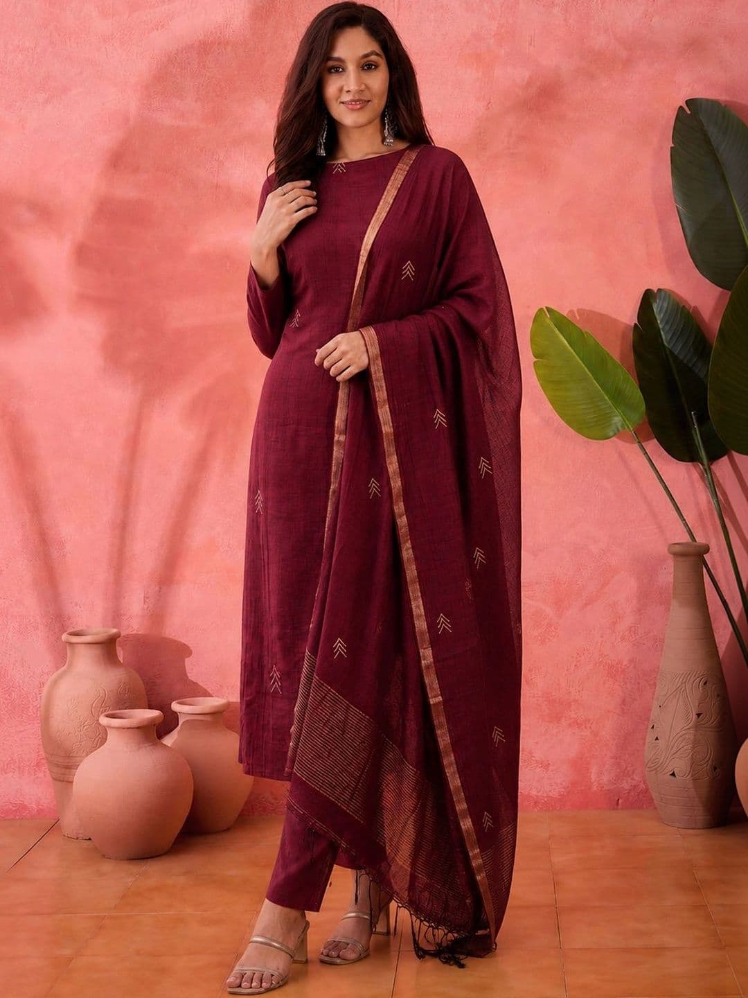 Sangria Women Ethnic Motifs Regular Kurta with Trousers & With Dupatta thumbnail 7