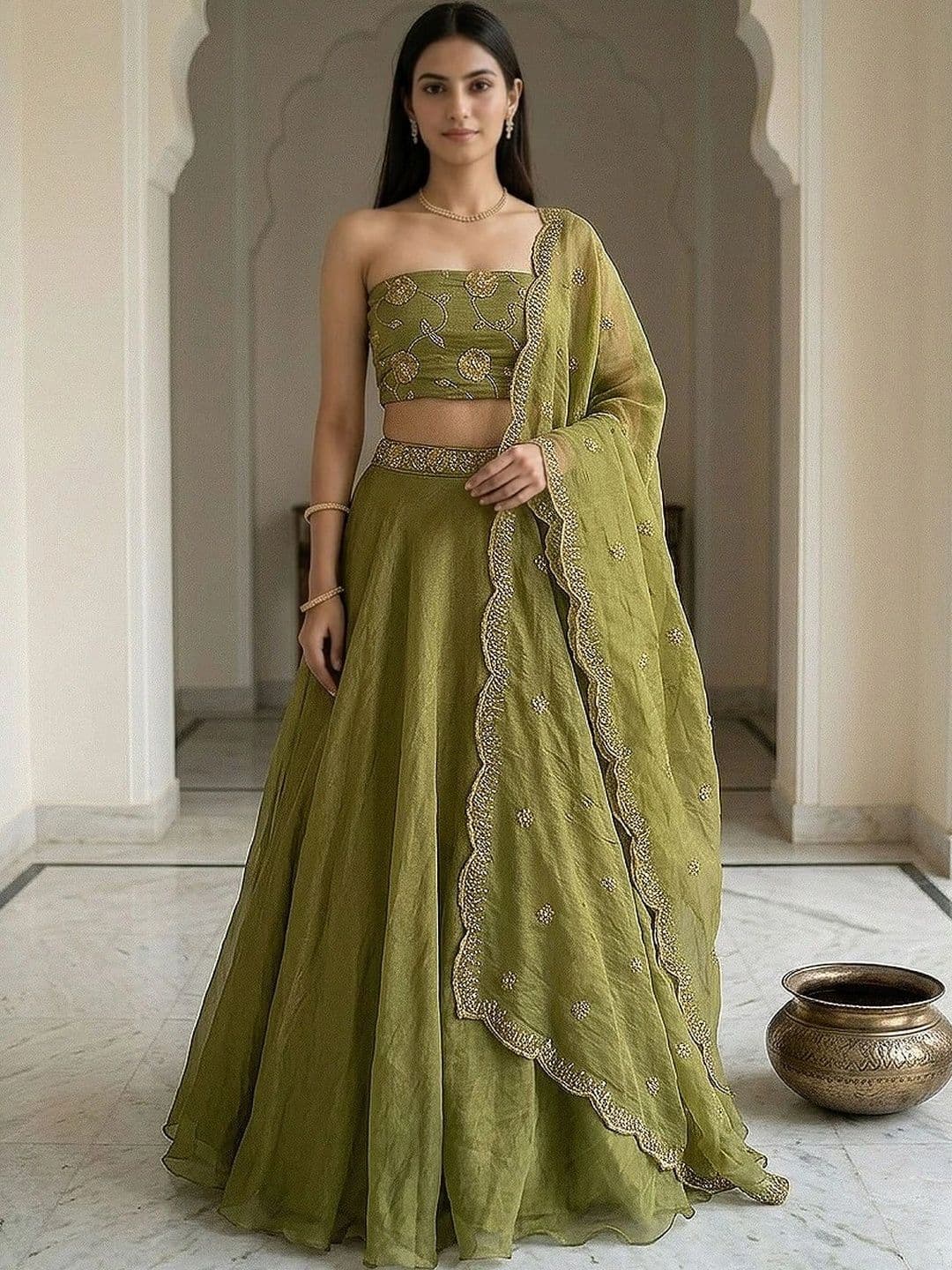 Warthy Ent Embroidered Semi-Stitched Lehenga & Unstitched Blouse With Dupatta - view 1