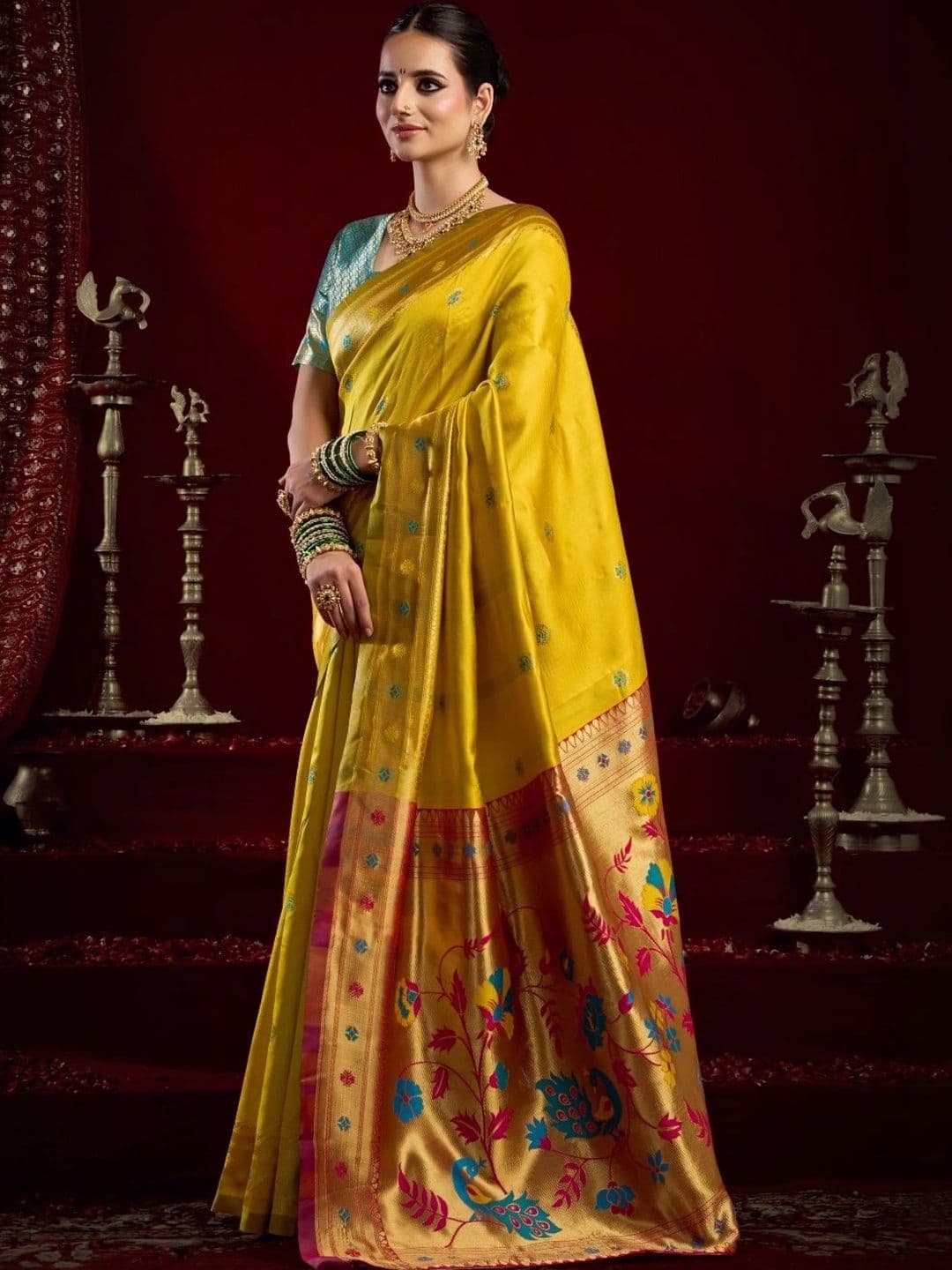 BORAD FASHION Woven Design Zari Silk Blend Designer Paithani Saree thumbnail 3