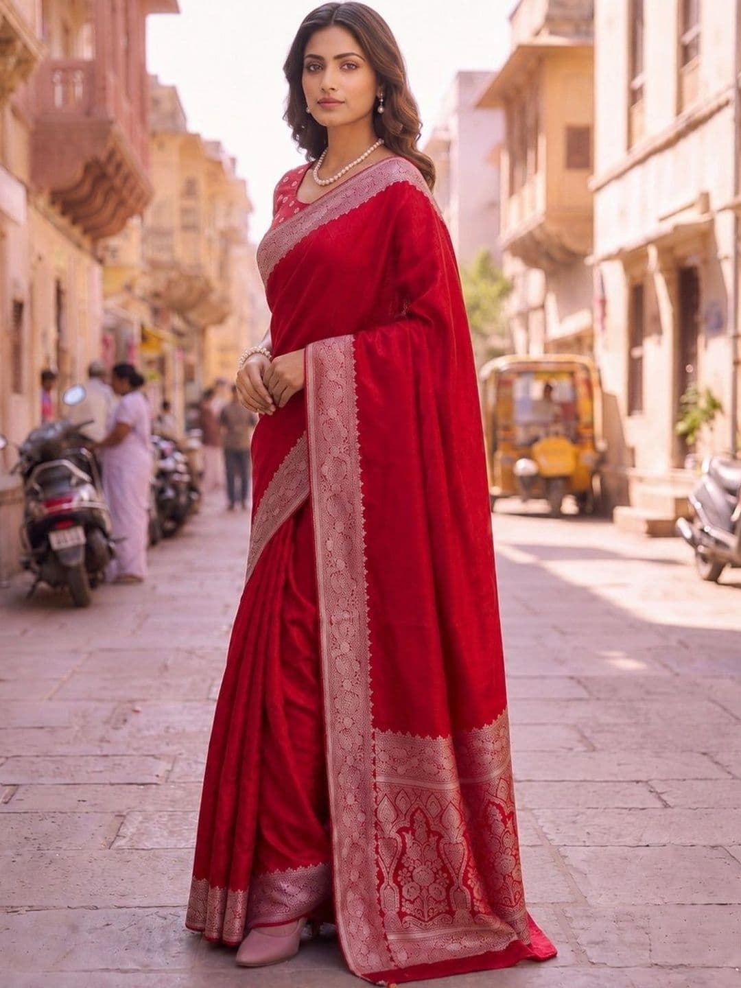 Mitera Woven Design Zari Satin Designer Banarasi Saree thumbnail 4
