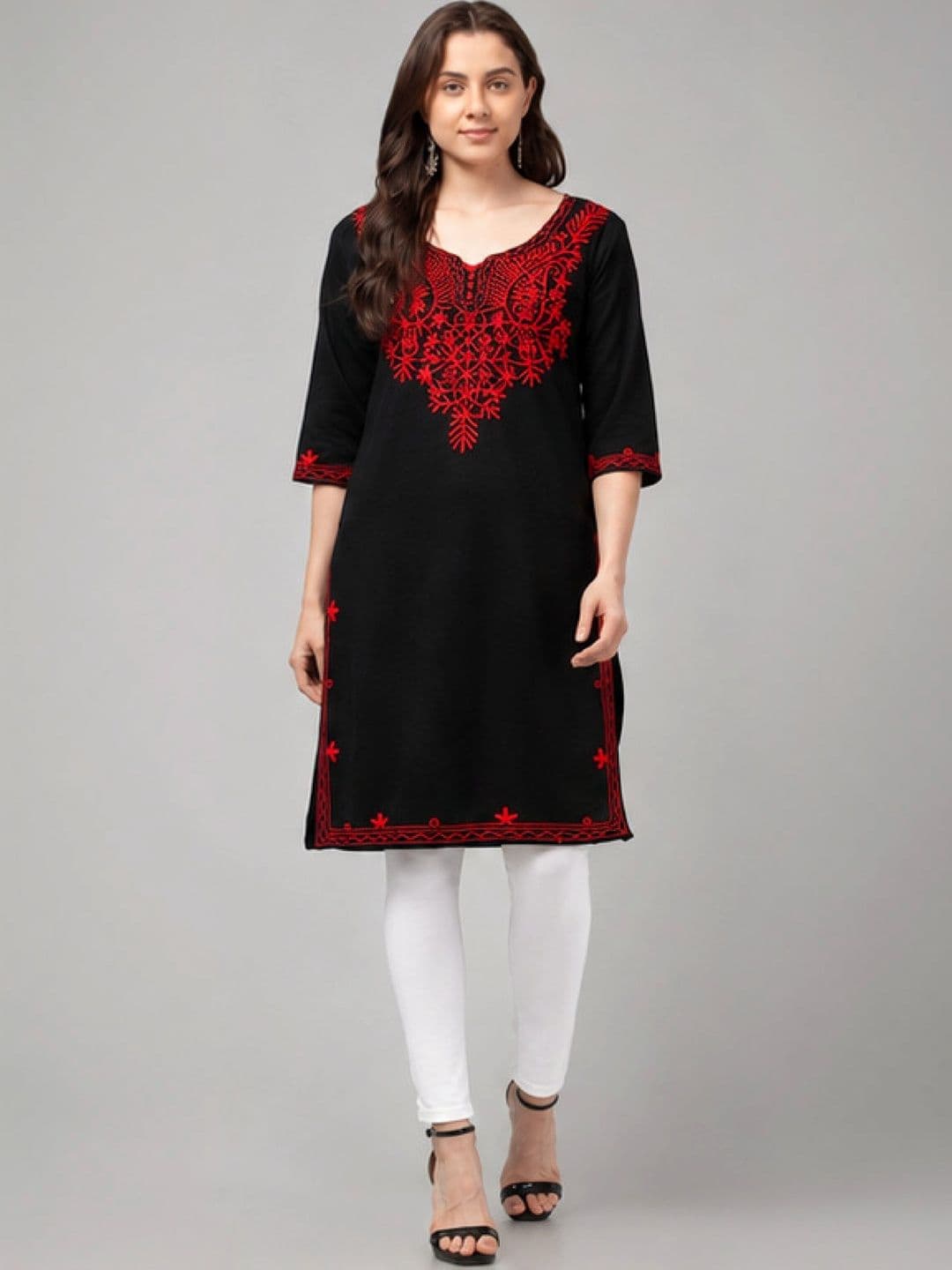 ERUDITE CLUB Women Ethnic Motifs Embroidered Thread Work Woollen Kurta - view 1