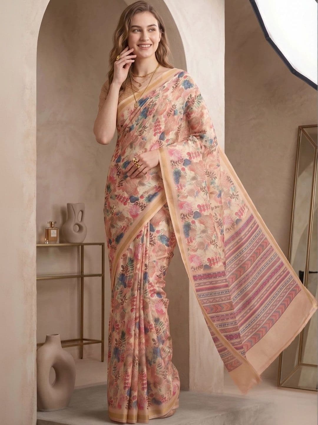 BORAD FASHION Floral Designer Chanderi Saree - view 1