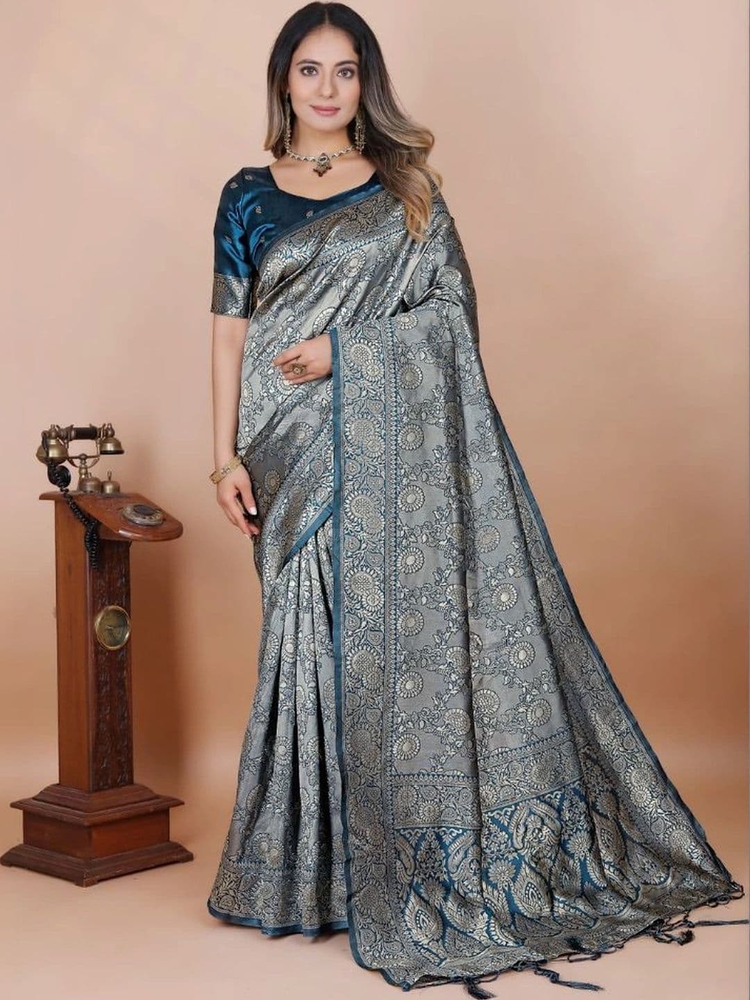 revika Woven Design Zari Art Silk Designer Kanjeevaram Saree thumbnail 4