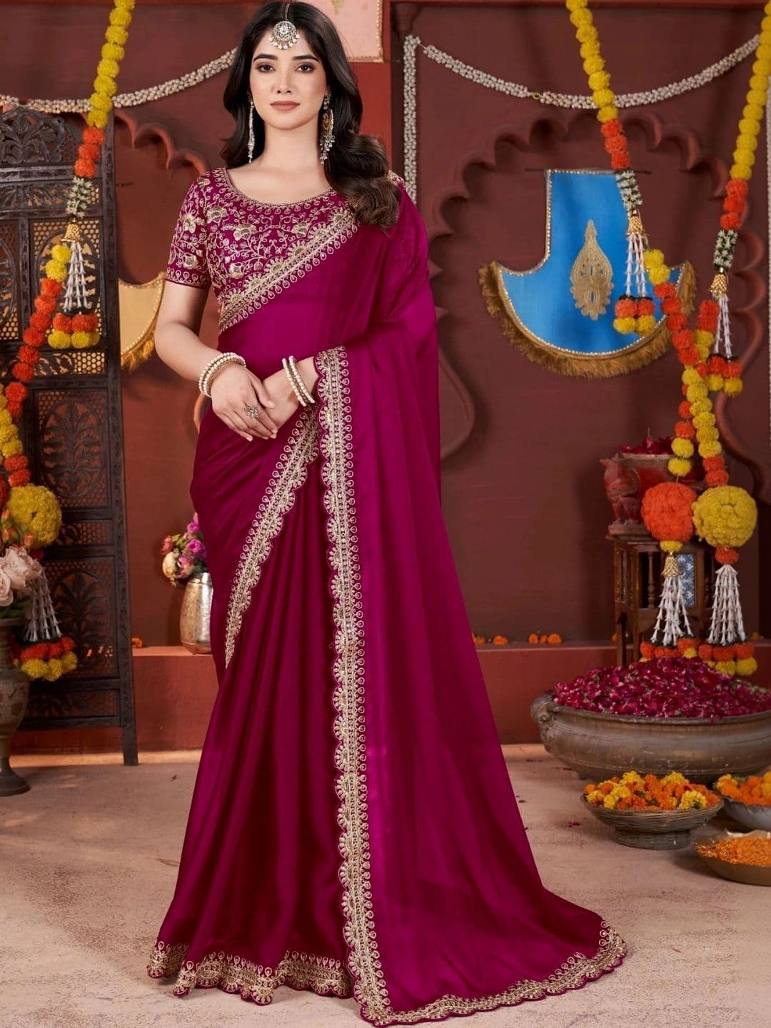 KALINI Embroidered Silk Blend Heavy Work Saree thumbnail 2