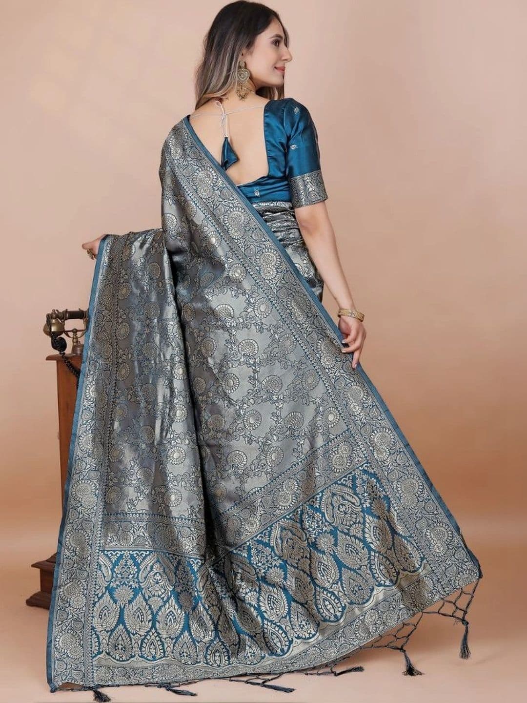 revika Woven Design Zari Art Silk Designer Kanjeevaram Saree thumbnail 3
