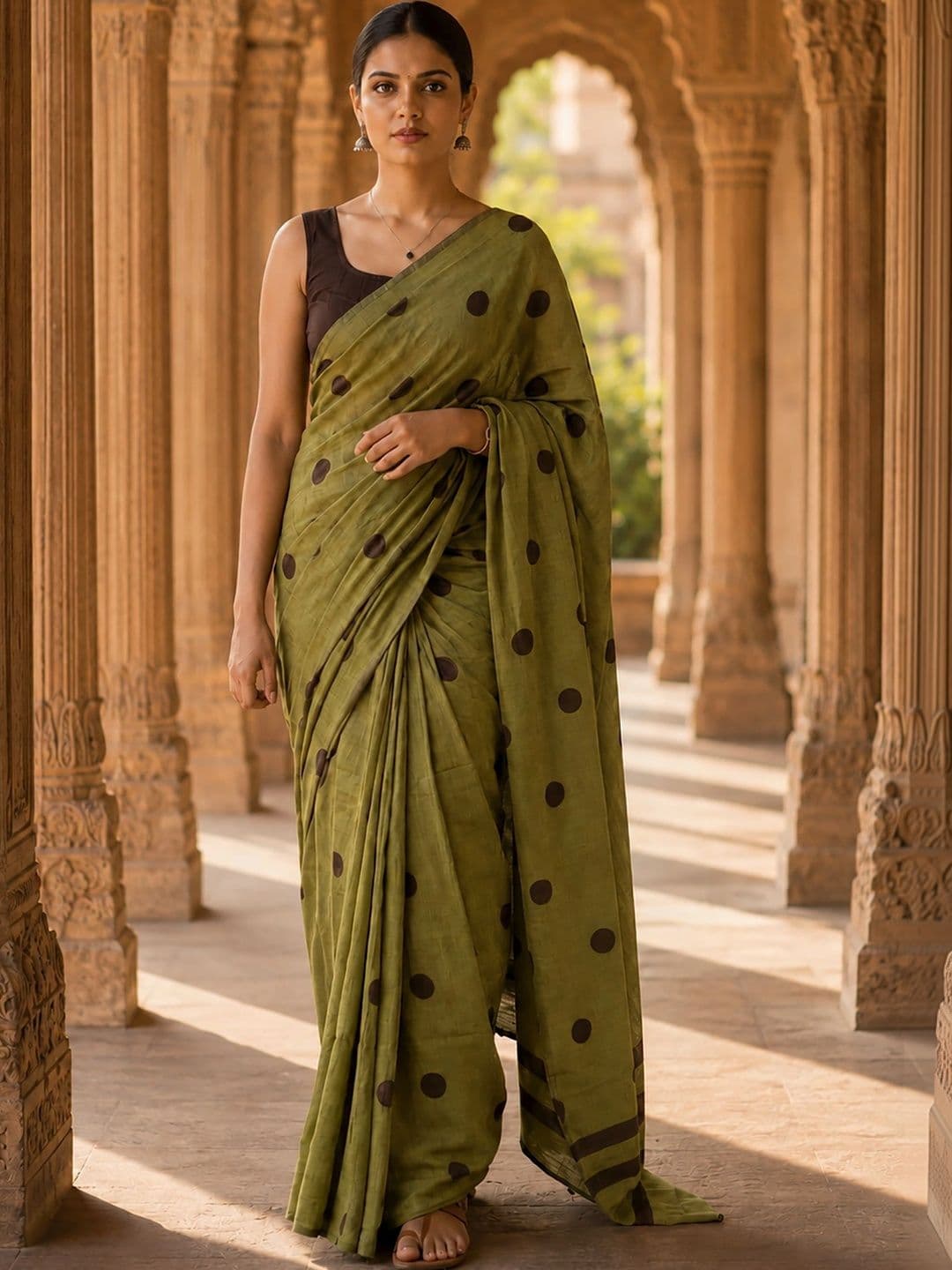 Mitera  Women Linen Blend Designer Block Print Saree - view 1