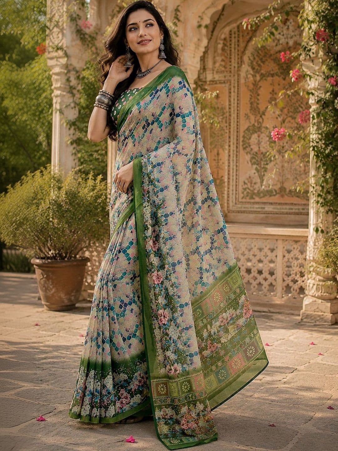 BORAD FASHION Floral Designer Chanderi Saree thumbnail 2