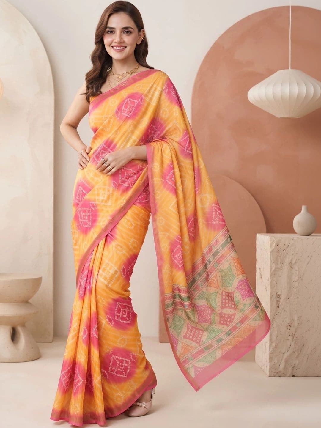 BORAD FASHION Women Tie and Dye Designer Chanderi Saree - view 1