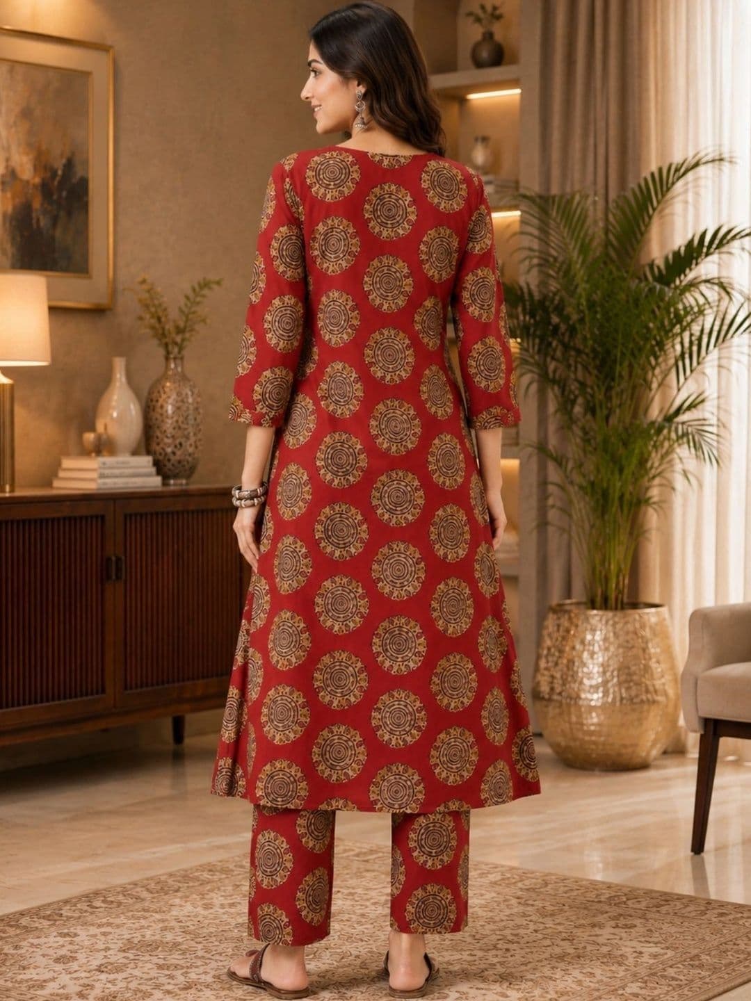 Sangria Women Ethnic Motifs Printed Regular Pure Cotton Kurta with Trousers thumbnail 4