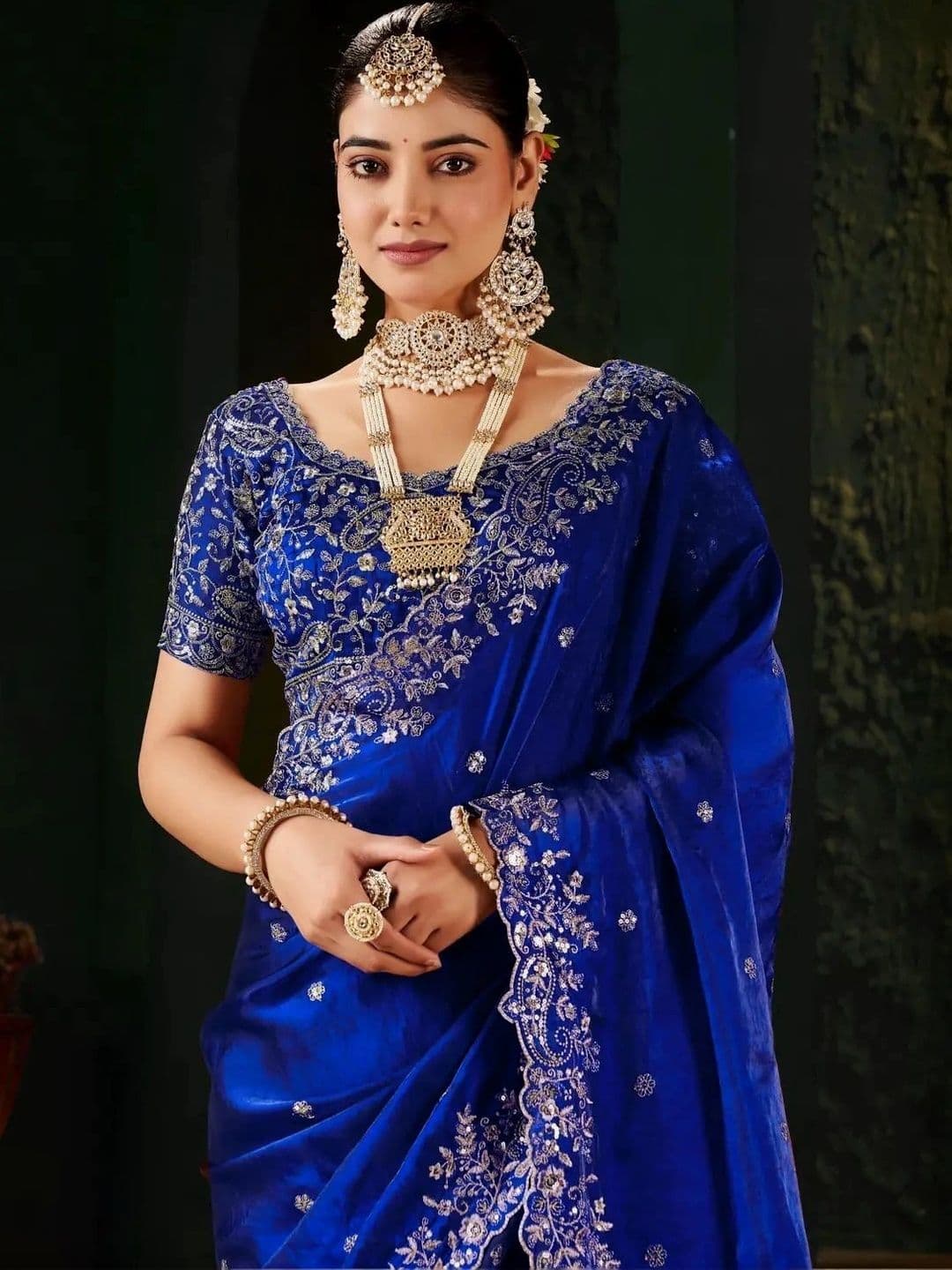KALINI Floral Embroidered Silk Blend Heavy Work Saree - view 1