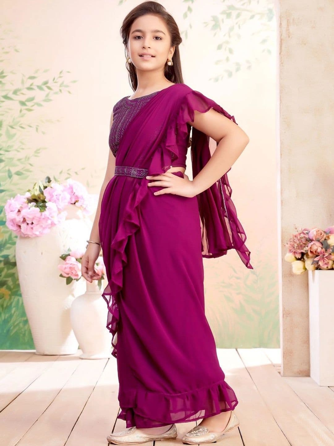 BAESD Embroidered Pure Georgette Dhoti Kanjeevaram Saree thumbnail 5