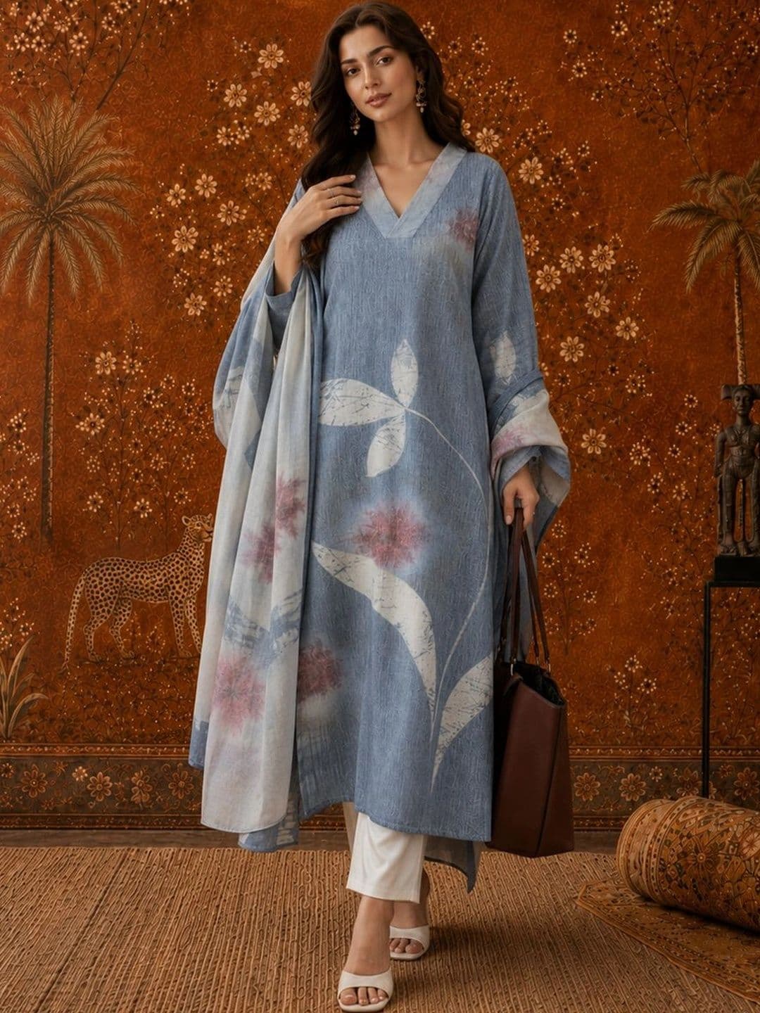 Sangria Women Floral Printed Regular Kurta with Palazzos & With Dupatta thumbnail 2