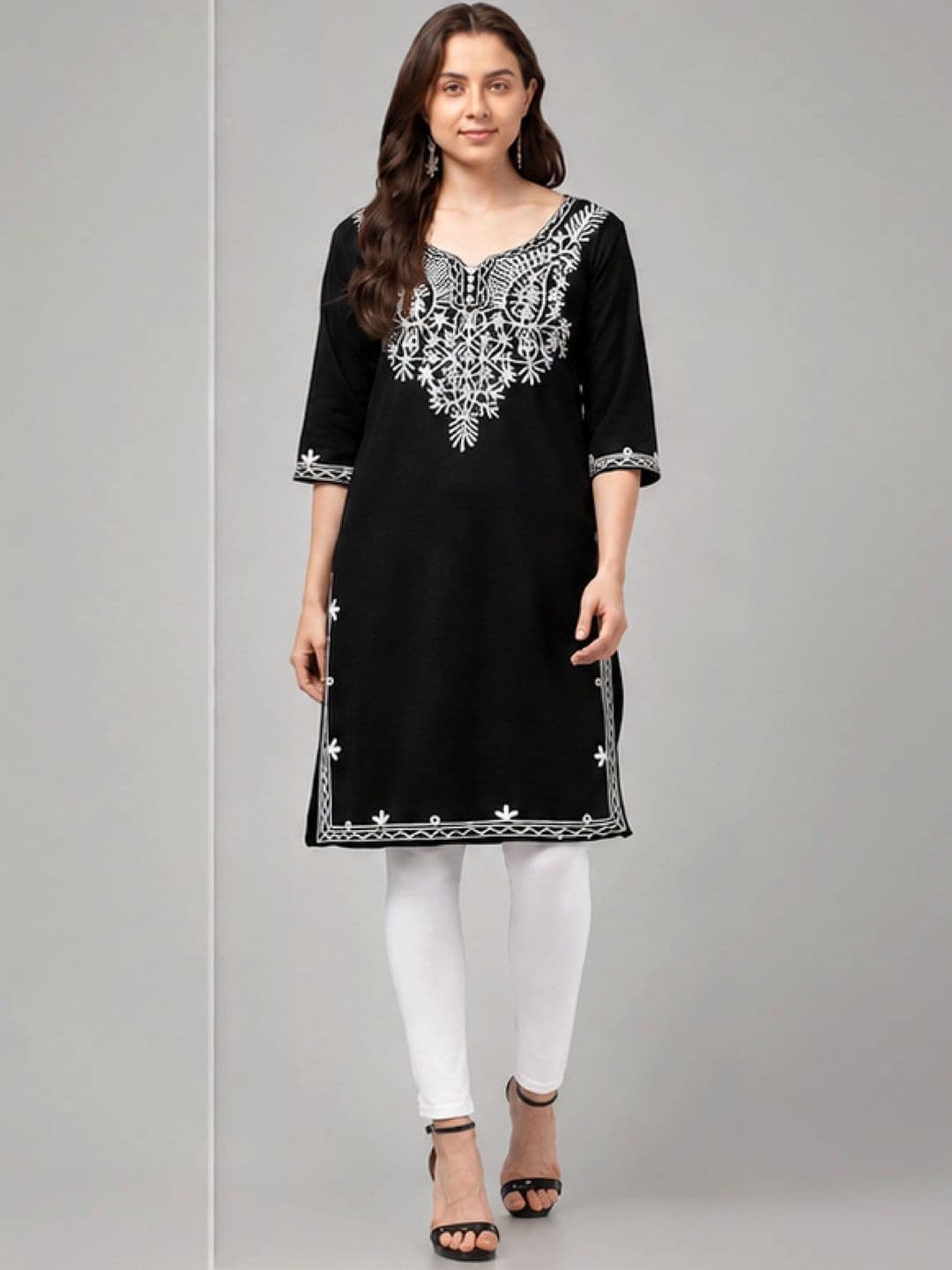 ERUDITE CLUB Women Ethnic Motifs Embroidered Thread Work Woollen Kurta - view 1
