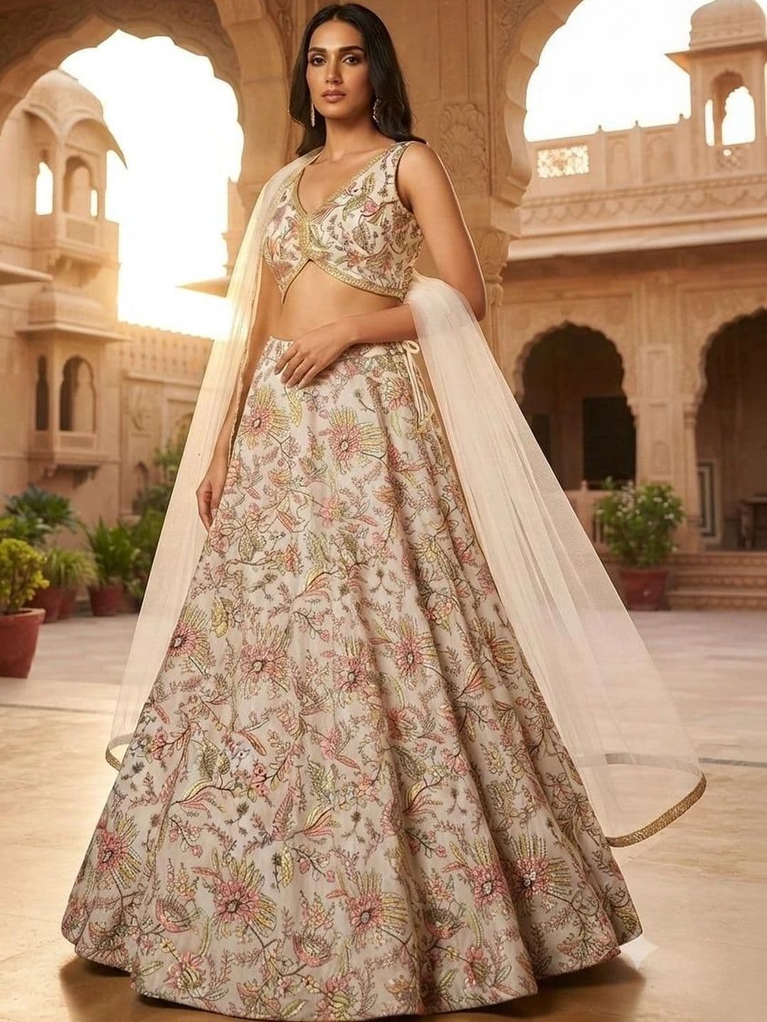 Indi Kal Embroidered Sequinned Ready to Wear Lehenga & Blouse With Dupatta - view 1