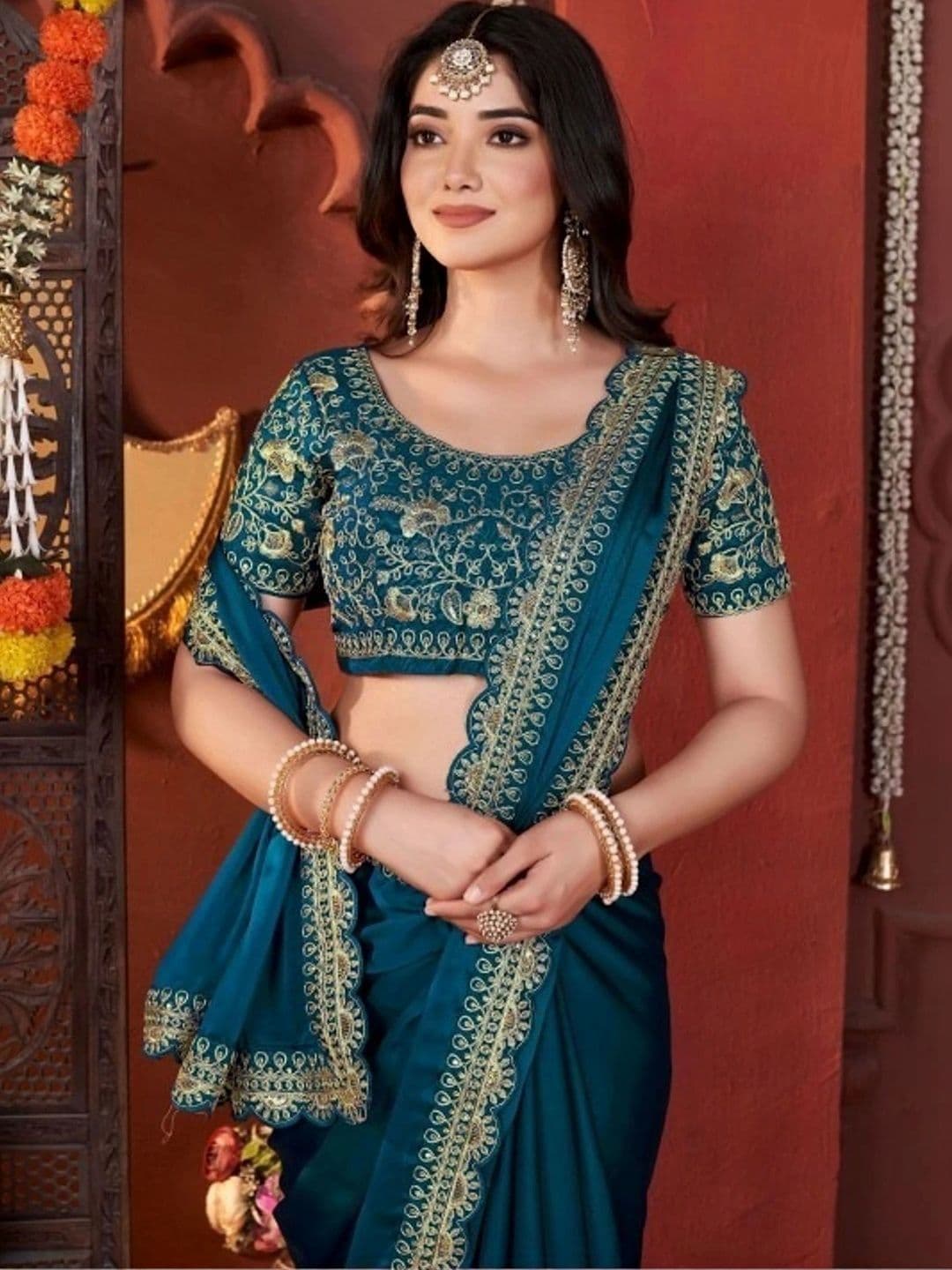 KALINI Embroidered Silk Blend Heavy Work Saree thumbnail 5