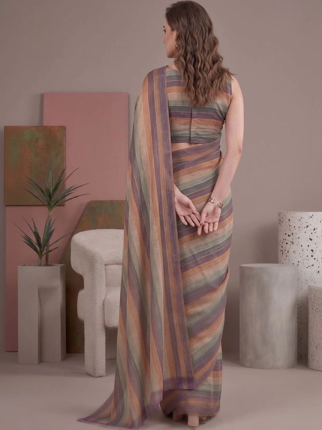BORAD FASHION Striped Designer Chanderi Saree thumbnail 3