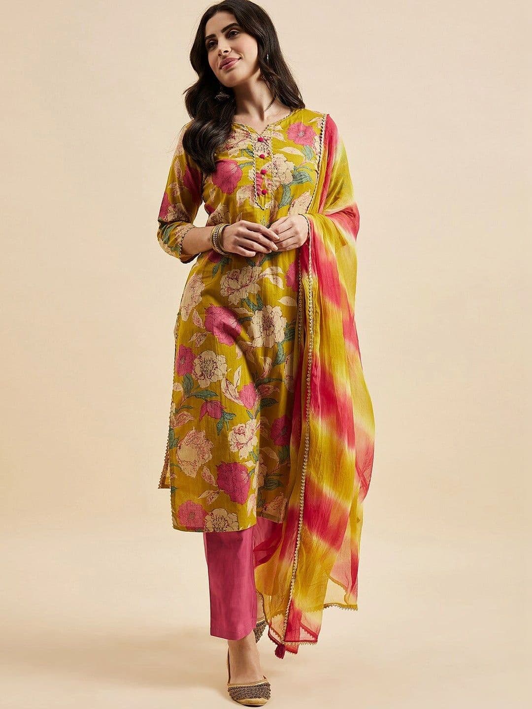 UDBHAV EXPORT Women Floral Printed Regular Kurta with Trousers & With Dupatta - view 1
