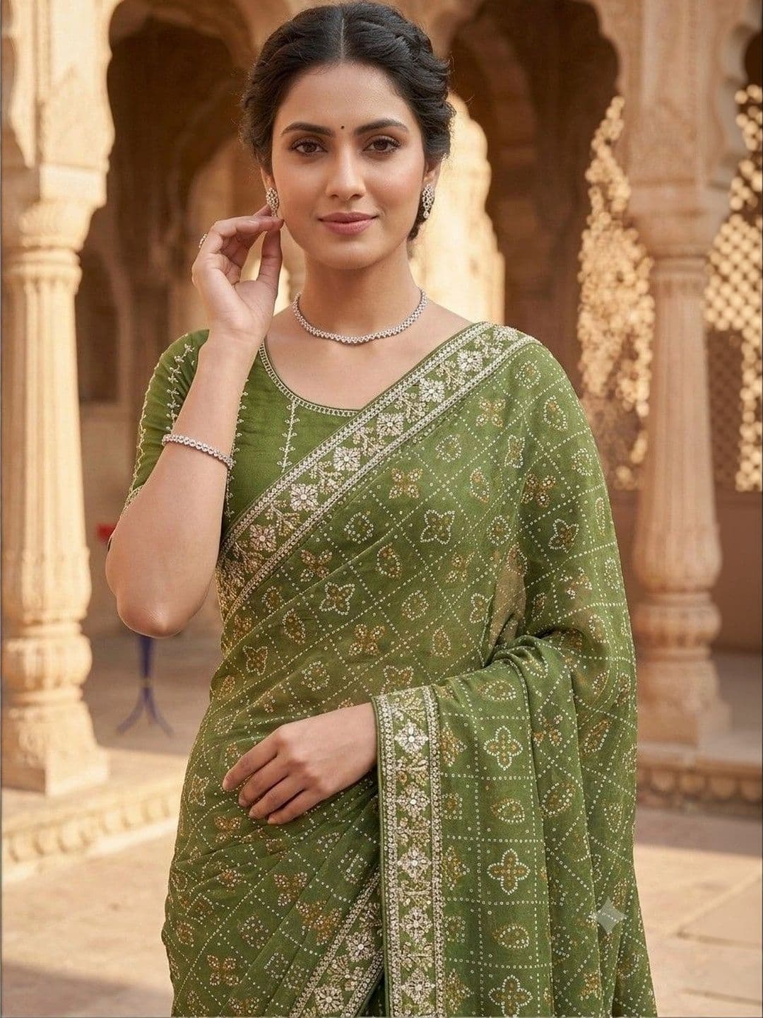 SmileyFashion Bandhani Embroidered Art Silk Designer Bandhani Saree thumbnail 4