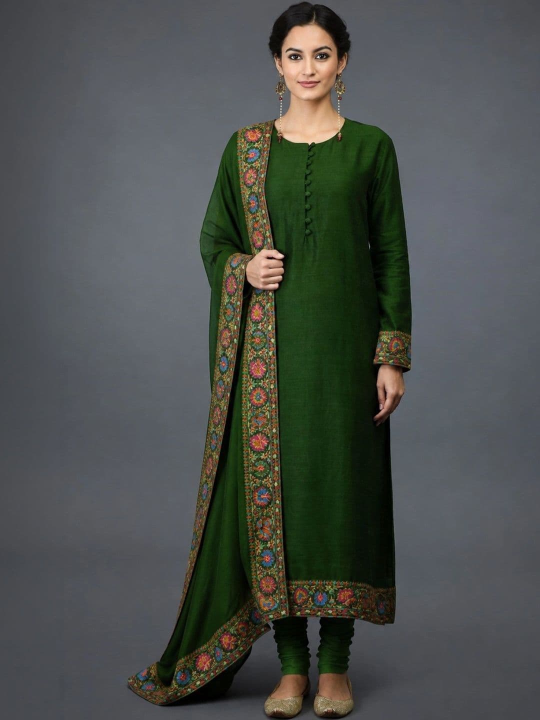 Anouk Women Ethnic Motifs Regular Thread Work Kurta with Churidar & With Dupatta - view 1