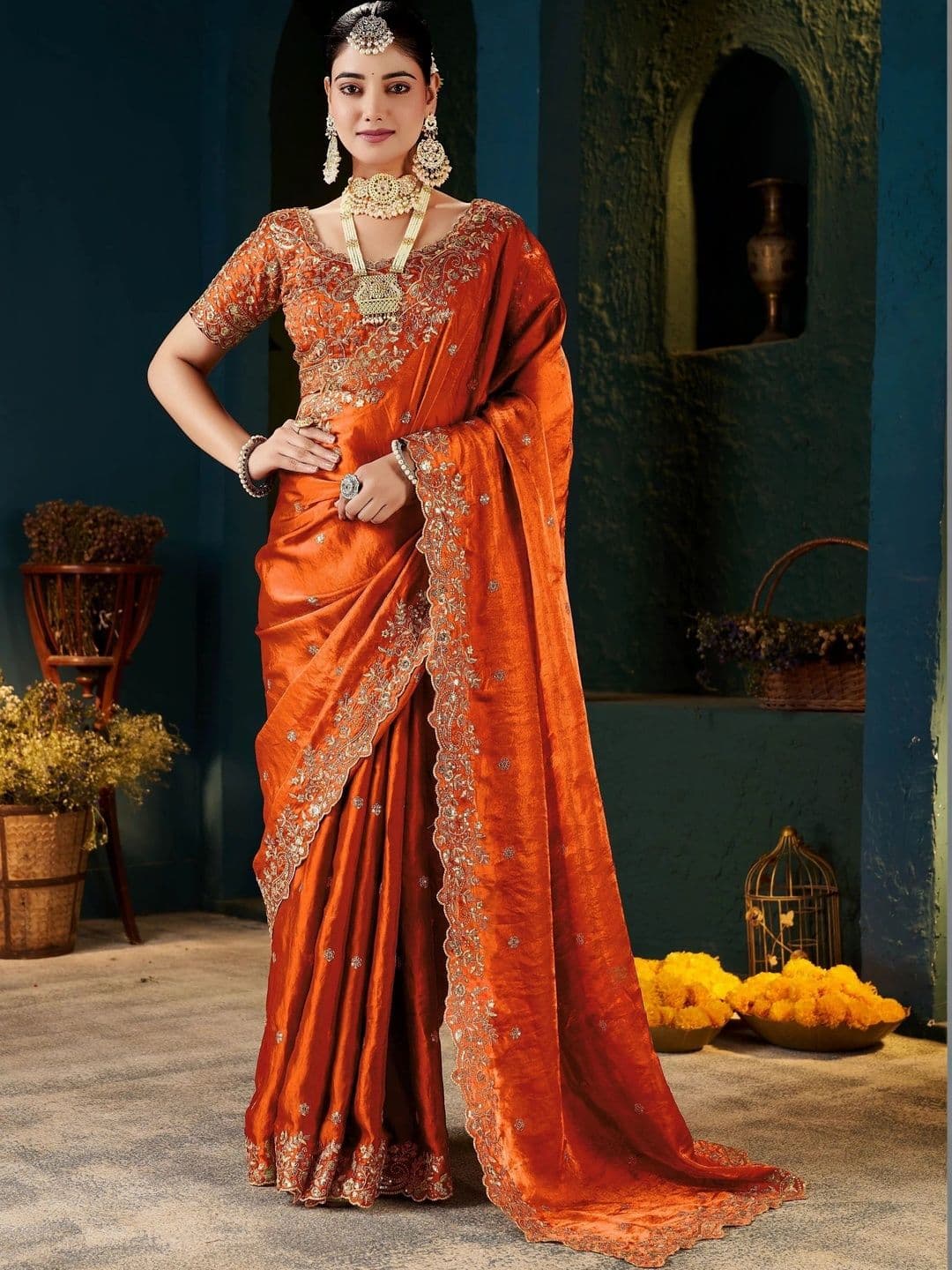 KALINI Embroidered Silk Blend Heavy Work Saree - view 1