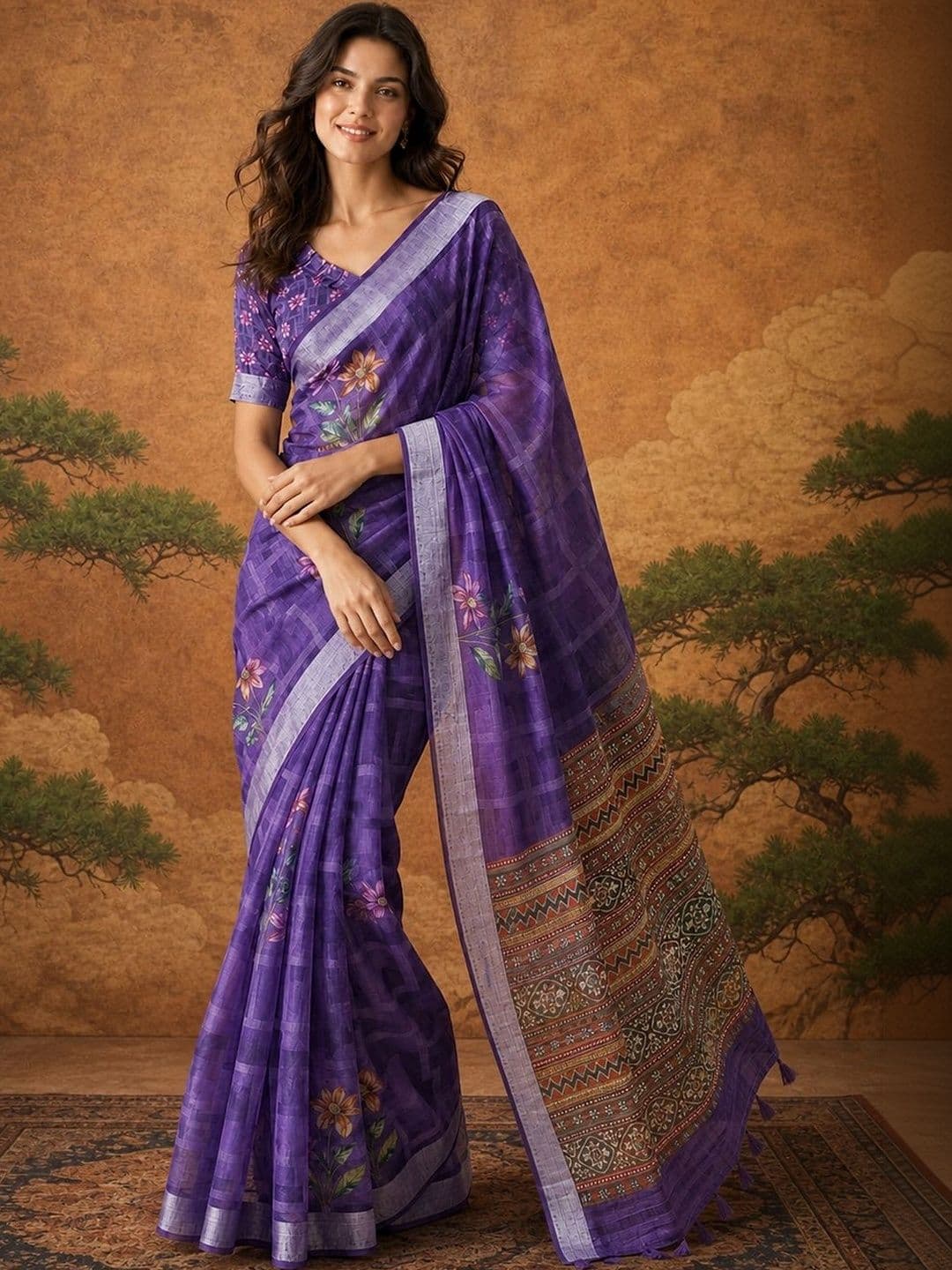 Suha Floral Silk Cotton Saree - view 1