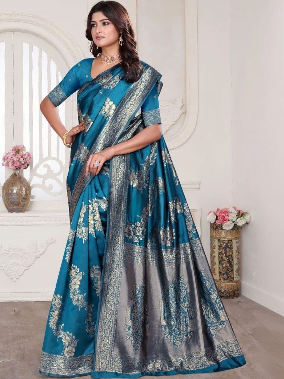 revika Woven Design Zari Art Silk Designer Kanjeevaram Saree thumbnail 5