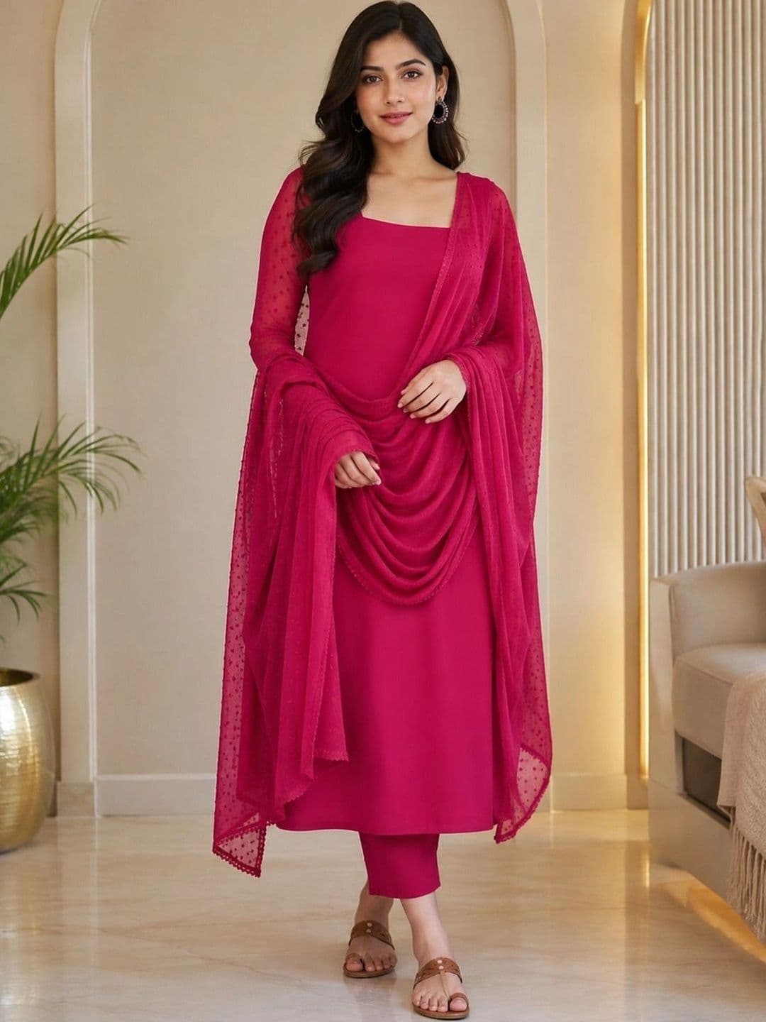 Dhalreza Women Regular Pure Cotton Kurta with Trousers & With Dupatta - view 1
