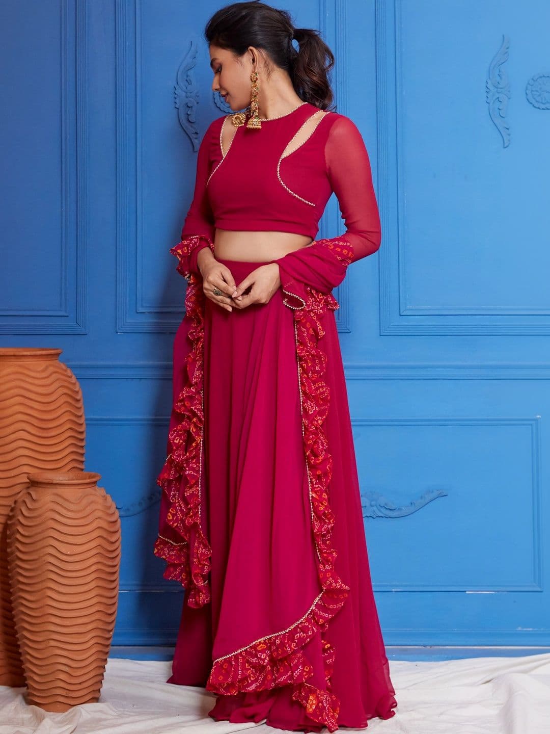 NEW UNIQUE DESI Embellished Ready to Wear Lehenga & Blouse Taping thumbnail 2