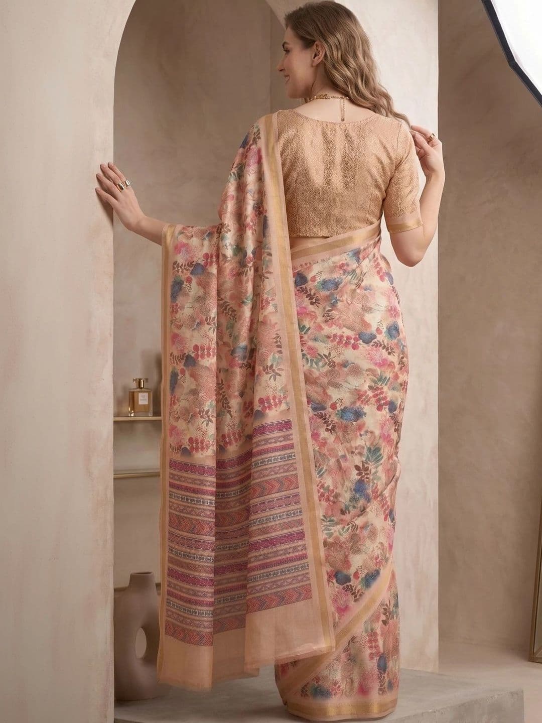 BORAD FASHION Floral Designer Chanderi Saree thumbnail 3