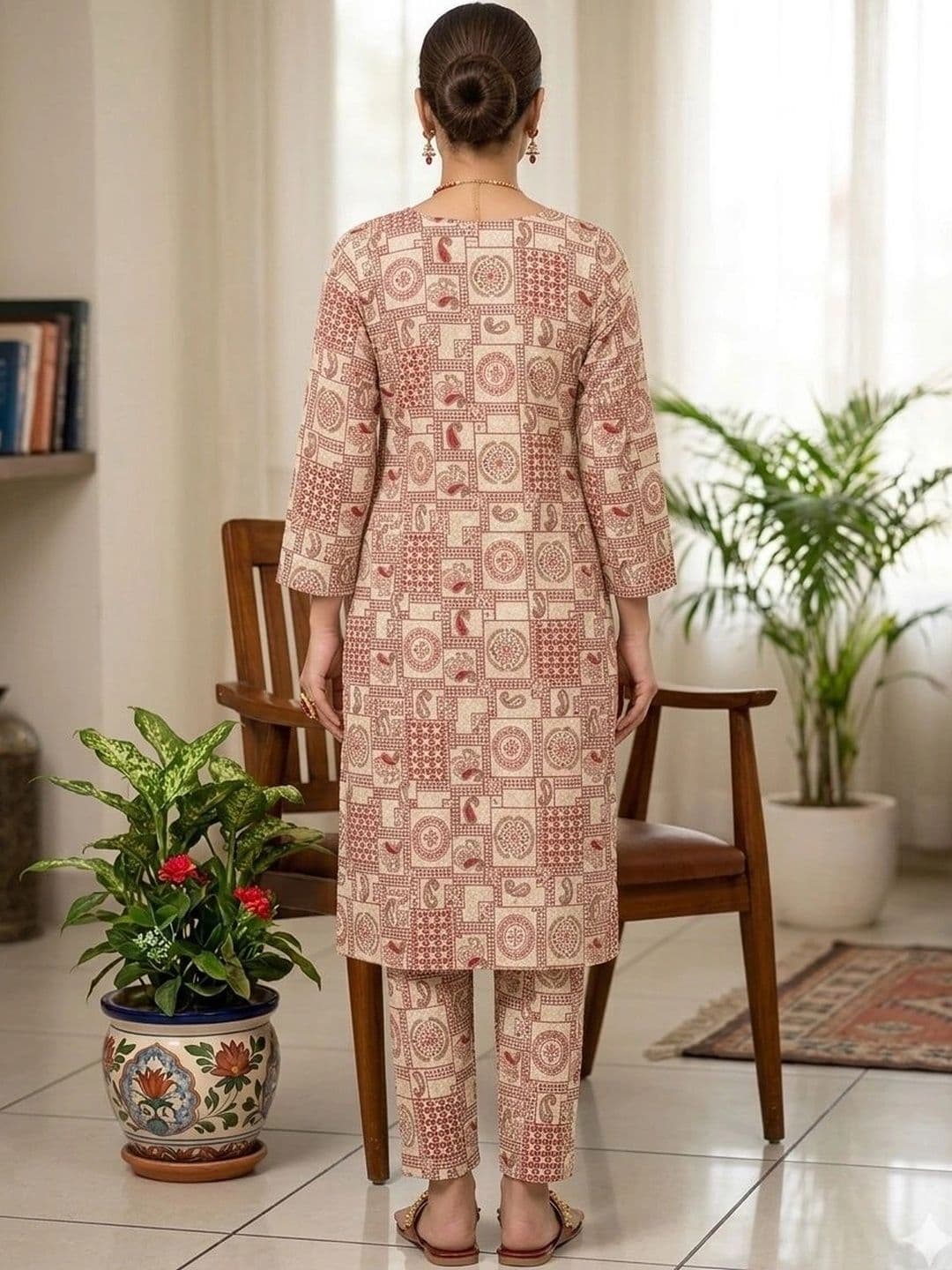 Khasmuda Attire Women Ethnic Motifs Printed Regular Pure Cotton Kurta with Trousers thumbnail 7